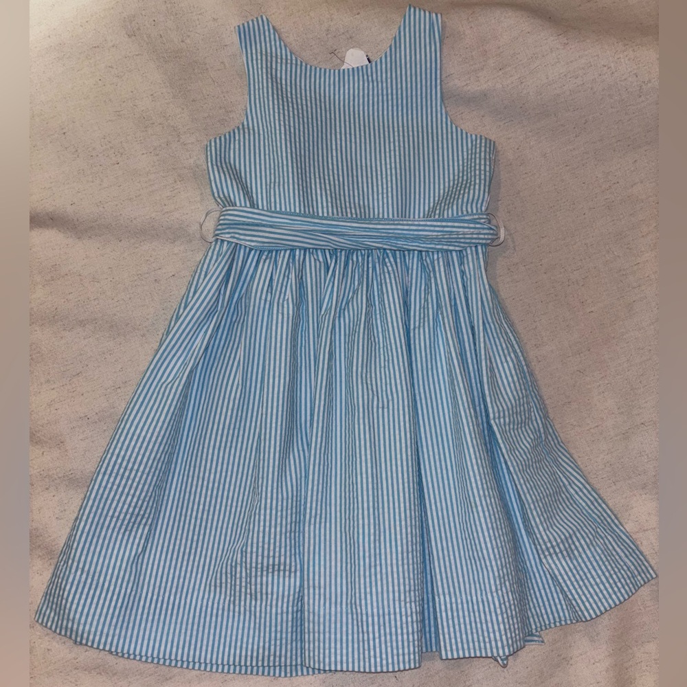Seer Sucker Blue Striped Kids Dress